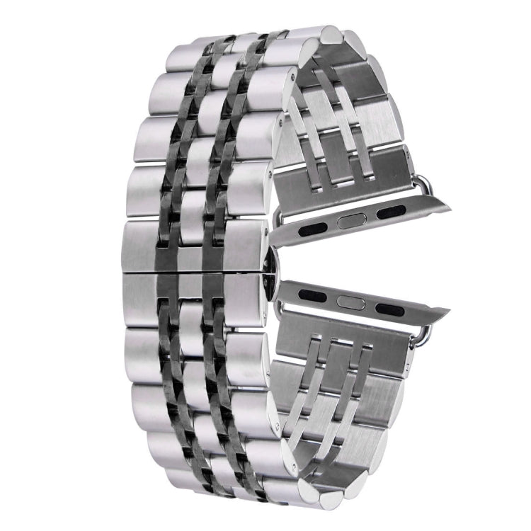 22mm Men Hidden Butterfly Buckle 7 Beads Stainless Steel Watch Band For Apple Watch 42mm(Silver+Black) by bashfashion