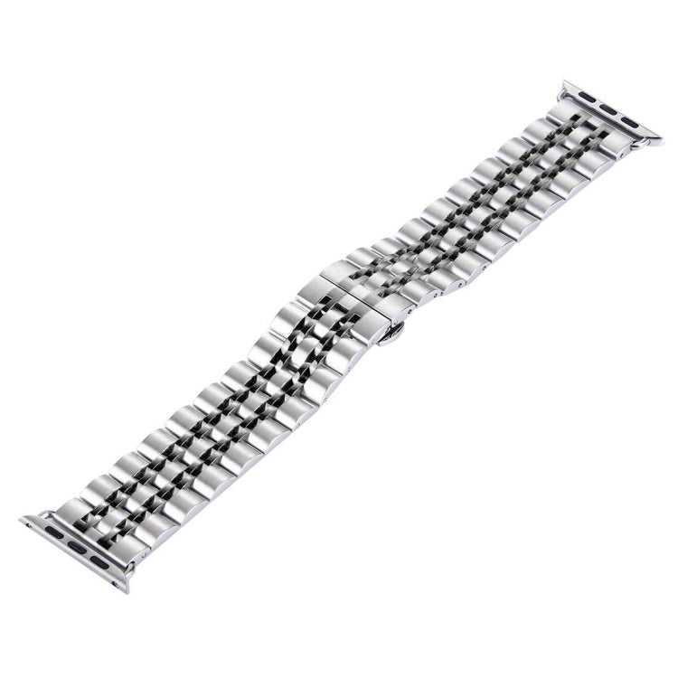 22mm Men Hidden Butterfly Buckle 7 Beads Stainless Steel Watch Band For Apple Watch 42mm(Silver+Black) by bashfashion