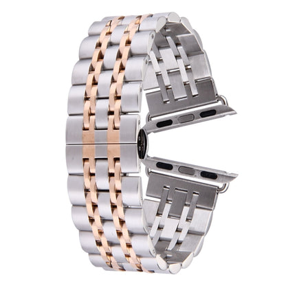 22mm Men Hidden Butterfly Buckle 7 Beads Stainless Steel Watch Band For Apple Watch 42mm by bashfashion