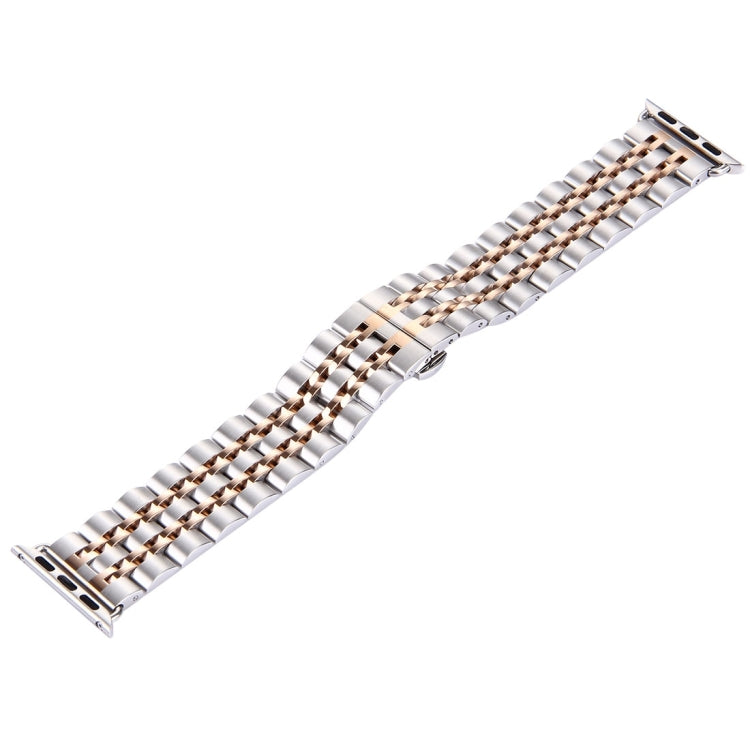 22mm Men Hidden Butterfly Buckle 7 Beads Stainless Steel Watch Band For Apple Watch 42mm by bashfashion