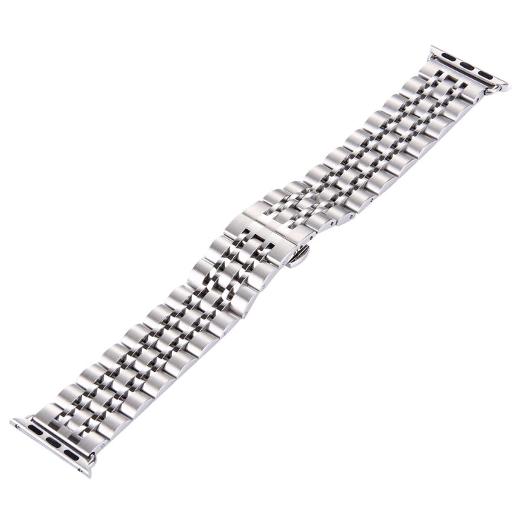 22mm Men Hidden Butterfly Buckle 7 Beads Stainless Steel Watch Band For Apple Watch 42mm(Silver) by bashfashion