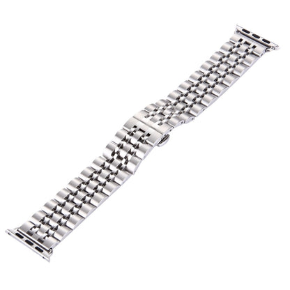 22mm Men Hidden Butterfly Buckle 7 Beads Stainless Steel Watch Band For Apple Watch 42mm(Silver) by bashfashion