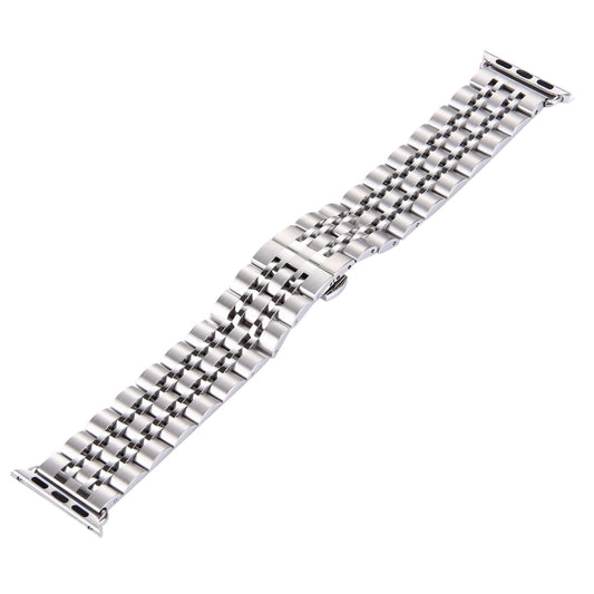 22mm Men Hidden Butterfly Buckle 7 Beads Stainless Steel Watch Band For Apple Watch 42mm(Silver) by bashfashion