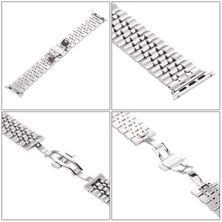 22mm Men Hidden Butterfly Buckle 7 Beads Stainless Steel Watch Band For Apple Watch 42mm(Silver) by bashfashion