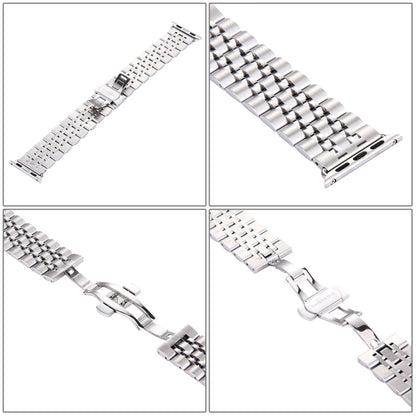 22mm Men Hidden Butterfly Buckle 7 Beads Stainless Steel Watch Band For Apple Watch 42mm(Silver) by bashfashion