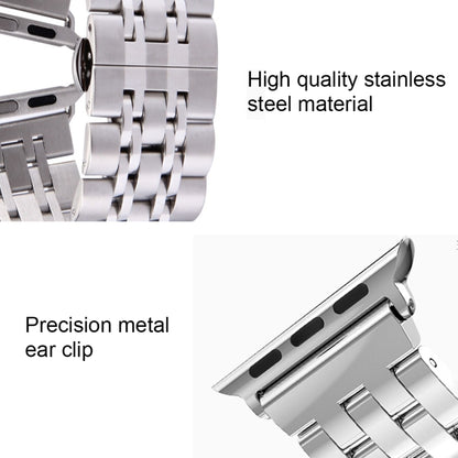 22mm Men Hidden Butterfly Buckle 7 Beads Stainless Steel Watch Band For Apple Watch 42mm(Silver) by bashfashion