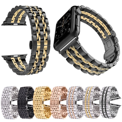 22mm Men Hidden Butterfly Buckle 7 Beads Stainless Steel Watch Band For Apple Watch 42mm(Silver+Black) by bashfashion