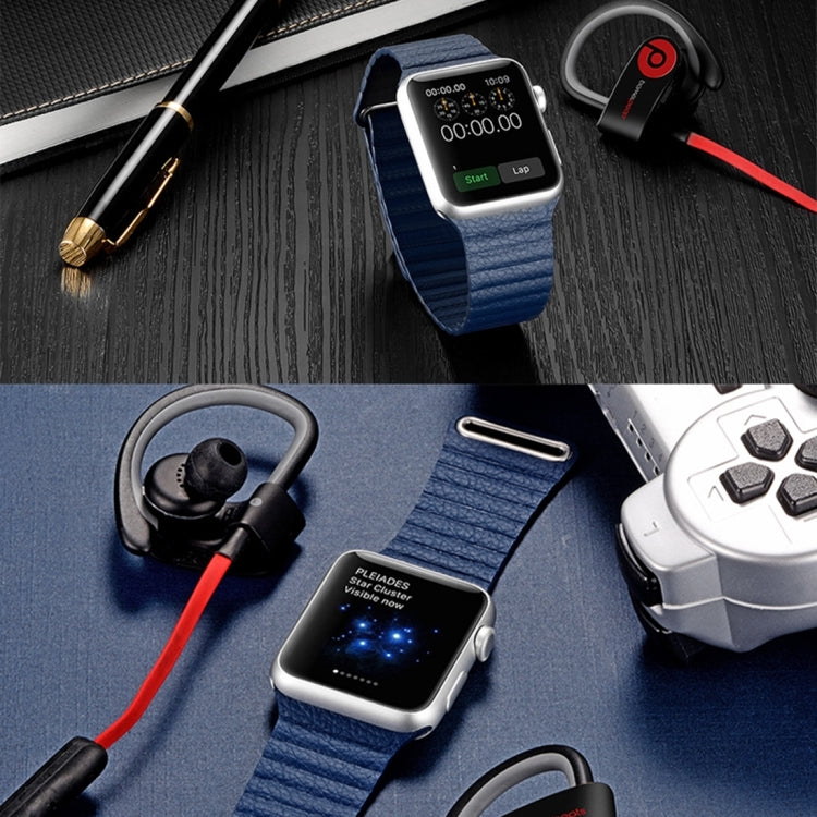 For Apple Watch 38mm Loop Magnetic Closure Clasp PU Leather Watch Band(Dark Blue) by bashfashion