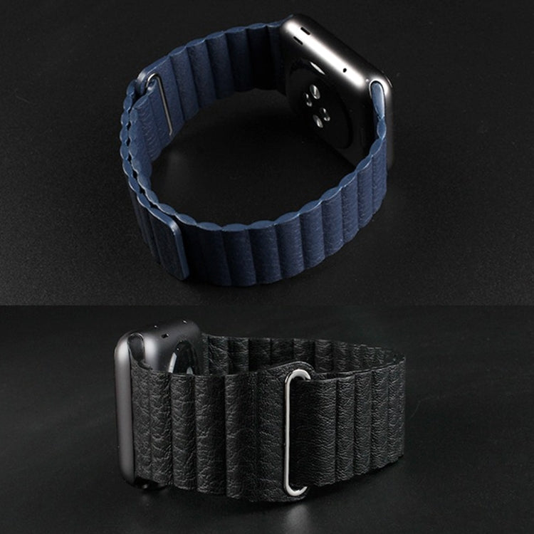 For Apple Watch 38mm Loop Magnetic Closure Clasp PU Leather Watch Band(Dark Blue) by bashfashion