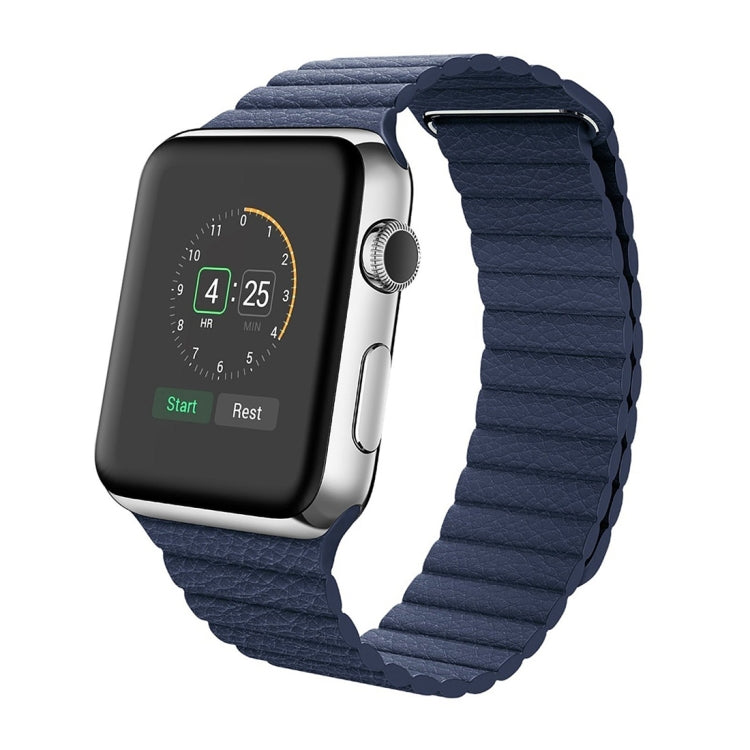 For Apple Watch 38mm Loop Magnetic Closure Clasp PU Leather Watch Band(Dark Blue) by bashfashion