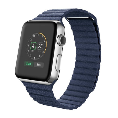 For Apple Watch 38mm Loop Magnetic Closure Clasp PU Leather Watch Band(Dark Blue) by bashfashion