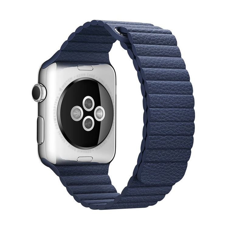 For Apple Watch 38mm Loop Magnetic Closure Clasp PU Leather Watch Band(Dark Blue) by bashfashion