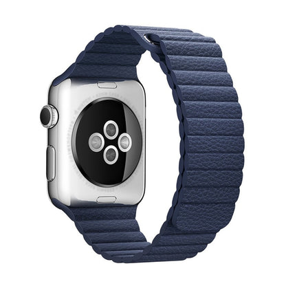 For Apple Watch 38mm Loop Magnetic Closure Clasp PU Leather Watch Band(Dark Blue) by bashfashion