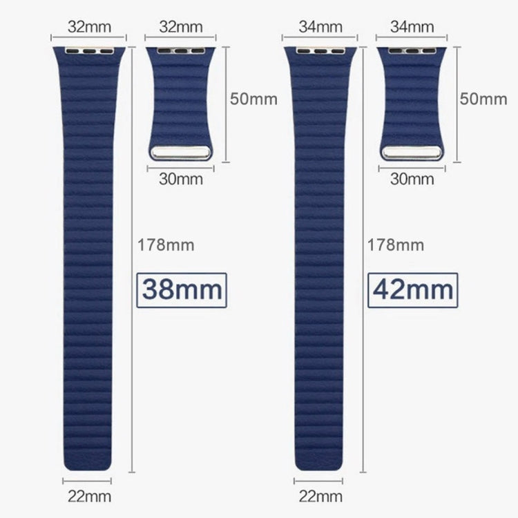 For Apple Watch 38mm Loop Magnetic Closure Clasp PU Leather Watch Band(Dark Blue) by bashfashion