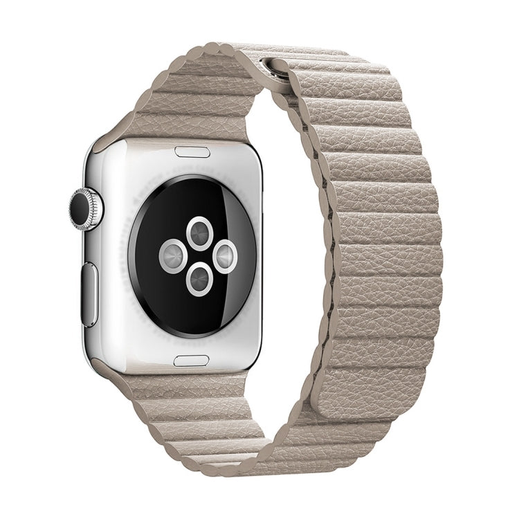For Apple Watch 38mm Loop Magnetic Closure Clasp PU Leather Watch Band(Khaki) by bashfashion