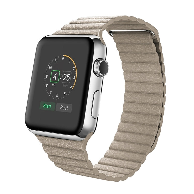 For Apple Watch 38mm Loop Magnetic Closure Clasp PU Leather Watch Band(Khaki) by bashfashion