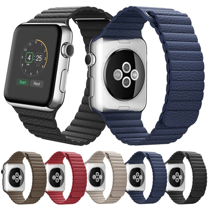 For Apple Watch 38mm Loop Magnetic Closure Clasp PU Leather Watch Band(Red) by bashfashion