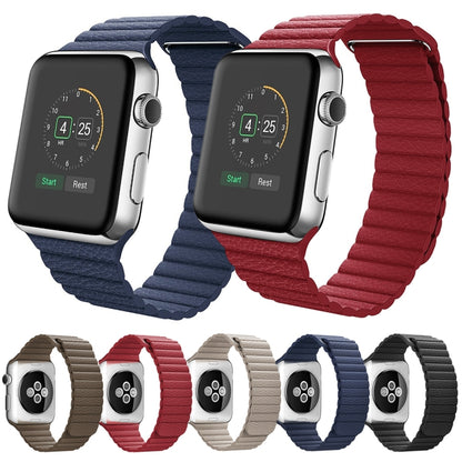 For Apple Watch 42mm Loop Magnetic Closure Clasp PU Leather Watch Band(Brown) by bashfashion