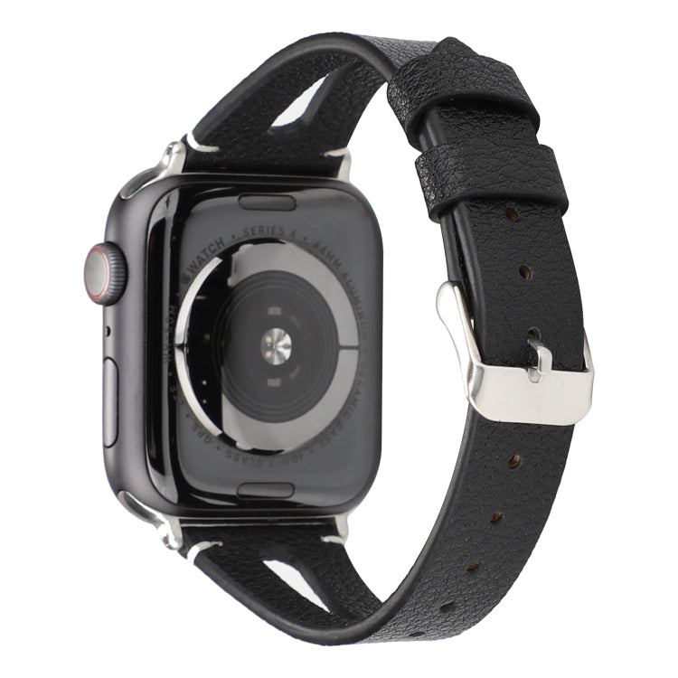 Simple V-shaped Leather Watch Band for Apple Watch Series 7 45mm / 6 & SE & 5 & 4 44mm / 3 & 2 & 1 42mm(Black) by bashfashion