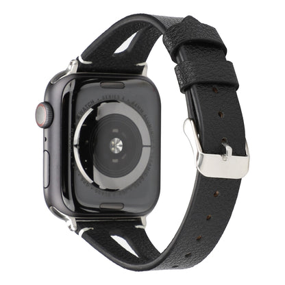 Simple V-shaped Leather Watch Band for Apple Watch Series 7 45mm / 6 & SE & 5 & 4 44mm / 3 & 2 & 1 42mm(Black) by bashfashion