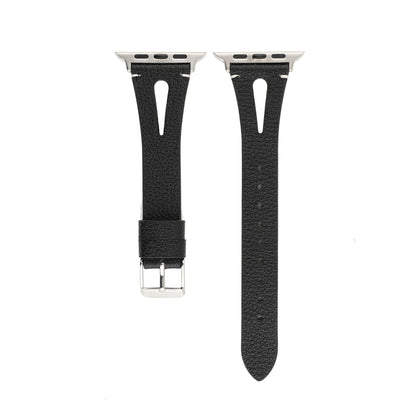 Simple V-shaped Leather Watch Band for Apple Watch Series 7 45mm / 6 & SE & 5 & 4 44mm / 3 & 2 & 1 42mm(Black) by bashfashion