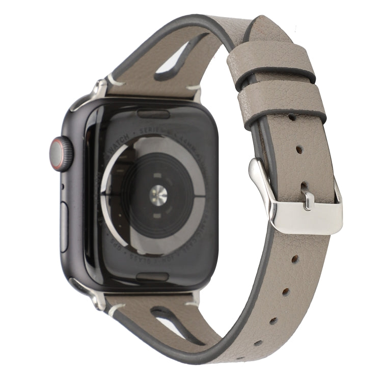 Simple V-shaped Leather Watch Band for Apple Watch Series 7 45mm / 6 & SE & 5 & 4 44mm / 3 & 2 & 1 42mm(Grey) by bashfashion