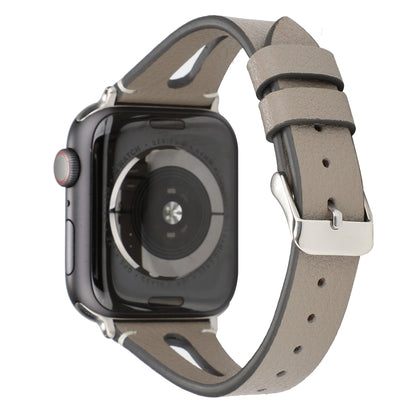 Simple V-shaped Leather Watch Band for Apple Watch Series 7 45mm / 6 & SE & 5 & 4 44mm / 3 & 2 & 1 42mm(Grey) by bashfashion
