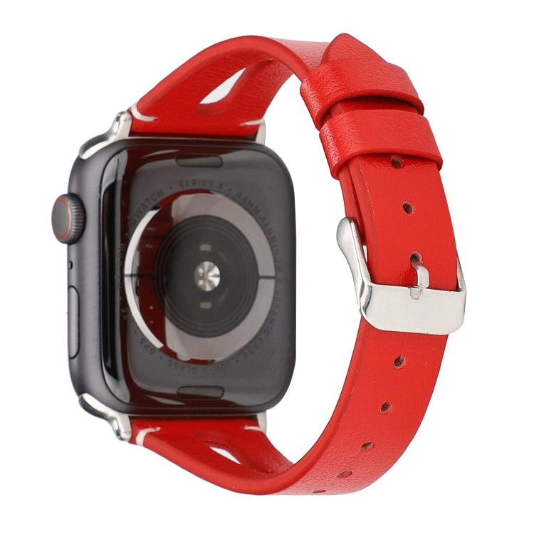 Simple V-shaped Leather Watch Band for Apple Watch Ultra 49mm&Watch Ultra 2 49mm / Series 10 46mm / 9&8&7 45mm / SE 3&SE 2&6&SE&5&4 44mm / 3&2&1 42mm(Red) by bashfashion