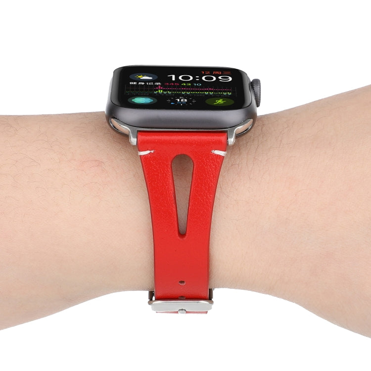 Simple V-shaped Leather Watch Band for Apple Watch Ultra 49mm&Watch Ultra 2 49mm / Series 10 46mm / 9&8&7 45mm / SE 3&SE 2&6&SE&5&4 44mm / 3&2&1 42mm(Red) by bashfashion