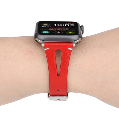 Simple V-shaped Leather Watch Band for Apple Watch Ultra 49mm&Watch Ultra 2 49mm / Series 10 46mm / 9&8&7 45mm / SE 3&SE 2&6&SE&5&4 44mm / 3&2&1 42mm(Red) by bashfashion
