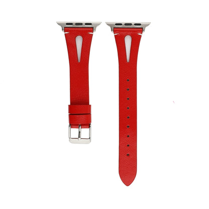 Simple V-shaped Leather Watch Band for Apple Watch Ultra 49mm&Watch Ultra 2 49mm / Series 10 46mm / 9&8&7 45mm / SE 3&SE 2&6&SE&5&4 44mm / 3&2&1 42mm(Red) by bashfashion