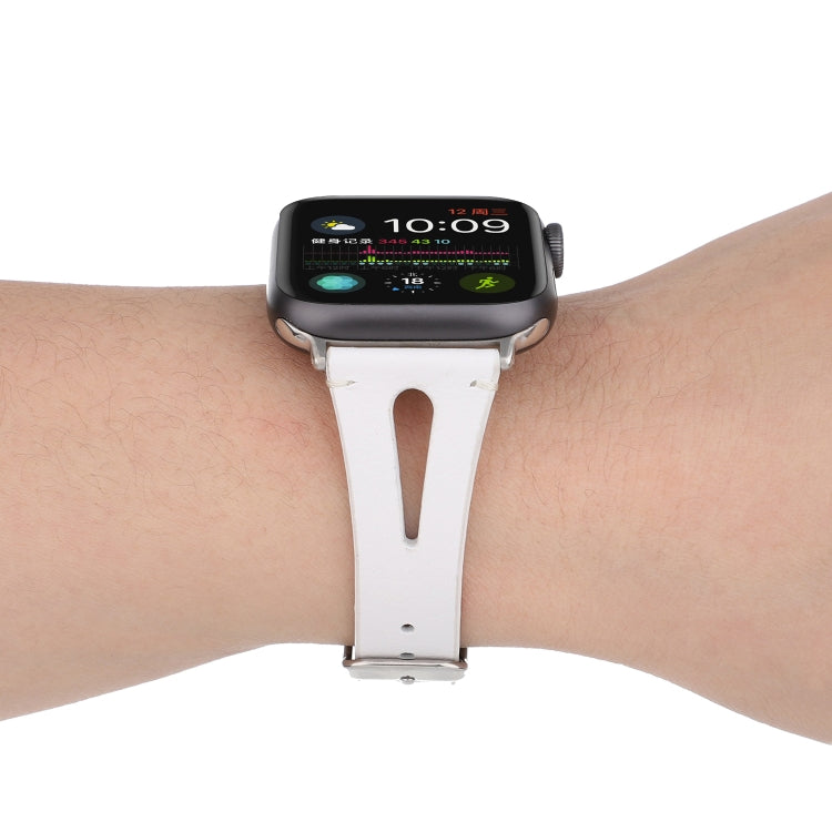 Simple V-shaped Leather Watch Band for Apple Watch Ultra 49mm&Watch Ultra 2 49mm / Series 10 46mm / 9&8&7 45mm / SE 3&SE 2&6&SE&5&4 44mm / 3&2&1 42mm(White) by bashfashion