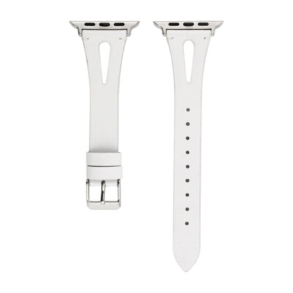 Simple V-shaped Leather Watch Band for Apple Watch Ultra 49mm&Watch Ultra 2 49mm / Series 10 46mm / 9&8&7 45mm / SE 3&SE 2&6&SE&5&4 44mm / 3&2&1 42mm(White) by bashfashion
