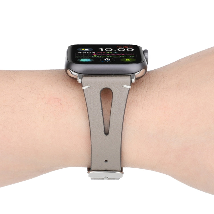 Simple V-shaped Leather Watch Band for Apple Watch Series 7 41mm / 6 & SE & 5 & 4 40mm / 3 & 2 & 1 38mm(Grey) by bashfashion