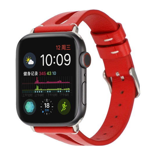 Simple V-shaped Leather Watch Band for Apple Watch Series 7 41mm / 6 & SE & 5 & 4 40mm / 3 & 2 & 1 38mm(Red) by bashfashion