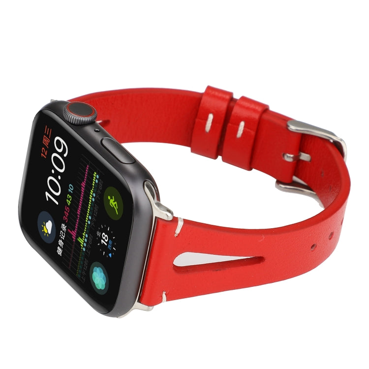 Simple V-shaped Leather Watch Band for Apple Watch Series 7 41mm / 6 & SE & 5 & 4 40mm / 3 & 2 & 1 38mm(Red) by bashfashion