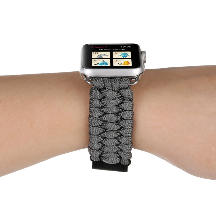 Magic Paste Genuine Leather Umbrella Rope Nylon Wrist Watch Band with and Stainless Steel Buckle for Apple Watch Series 10 42mm / 9&8&7 41mm / SE 3&SE 2&6&SE&5&4 40mm / 3&2&1 38mm(Grey) by bashfashion