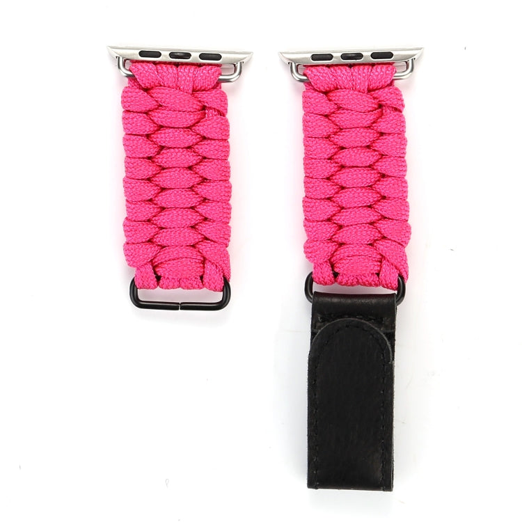 Magic Paste Genuine Leather Umbrella Rope Nylon Wrist Watch Band with and Stainless Steel Buckle for Apple Watch Series 10 42mm / 9&8&7 41mm / SE 3&SE 2&6&SE&5&4 40mm / 3&2&1 38mm(Magenta) by bashfashion