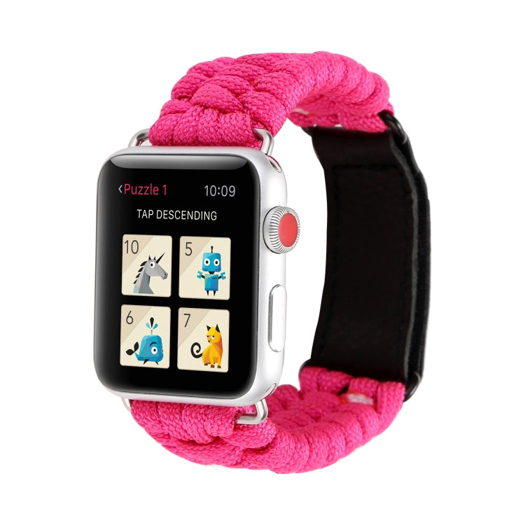 Magic Paste Genuine Leather Umbrella Rope Nylon Wrist Watch Band with and Stainless Steel Buckle for Apple Watch Series 10 42mm / 9&8&7 41mm / SE 3&SE 2&6&SE&5&4 40mm / 3&2&1 38mm(Magenta) by bashfashion