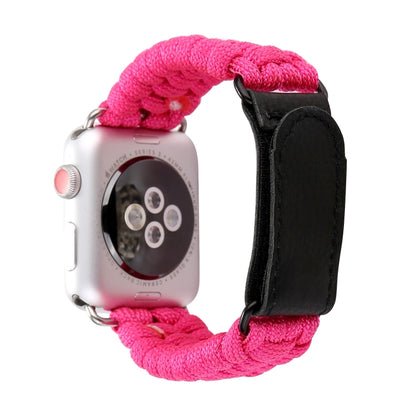 Magic Paste Genuine Leather Umbrella Rope Nylon Wrist Watch Band with and Stainless Steel Buckle for Apple Watch Series 10 42mm / 9&8&7 41mm / SE 3&SE 2&6&SE&5&4 40mm / 3&2&1 38mm(Magenta) by bashfashion