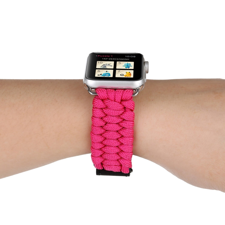 Magic Paste Genuine Leather Umbrella Rope Nylon Wrist Watch Band with and Stainless Steel Buckle for Apple Watch Series 10 42mm / 9&8&7 41mm / SE 3&SE 2&6&SE&5&4 40mm / 3&2&1 38mm(Magenta) by bashfashion