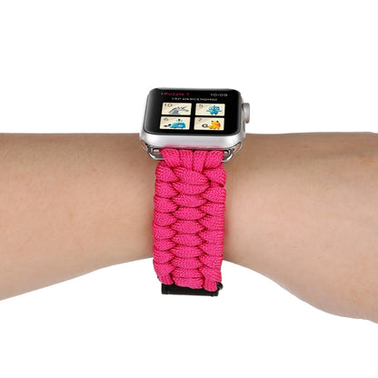 Magic Paste Genuine Leather Umbrella Rope Nylon Wrist Watch Band with and Stainless Steel Buckle for Apple Watch Series 10 42mm / 9&8&7 41mm / SE 3&SE 2&6&SE&5&4 40mm / 3&2&1 38mm(Magenta) by bashfashion
