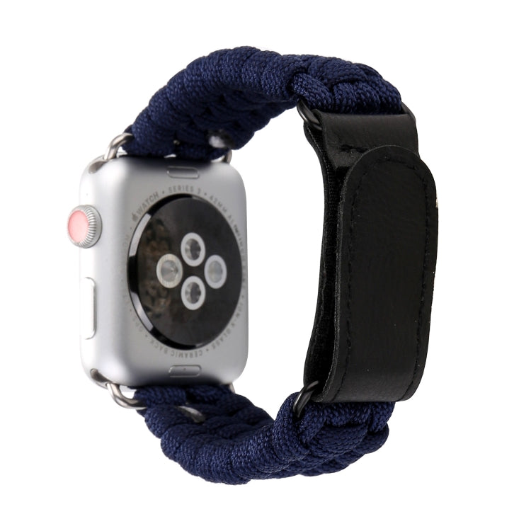 Magic Paste Genuine Leather Umbrella Rope Nylon Wrist Watch Band with Stainless Steel Buckle for Apple Watch Ultra 49mm&Watch Ultra 2 49mm / Series 10 46mm / 9&8&7 45mm / SE 3&SE 2&6&SE&5&4 44mm / 3&2&1 42mm(Dark Blue) by bashfashion