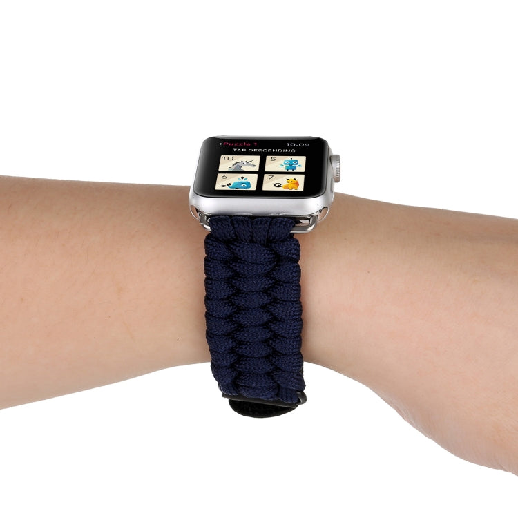 Magic Paste Genuine Leather Umbrella Rope Nylon Wrist Watch Band with Stainless Steel Buckle for Apple Watch Ultra 49mm&Watch Ultra 2 49mm / Series 10 46mm / 9&8&7 45mm / SE 3&SE 2&6&SE&5&4 44mm / 3&2&1 42mm(Dark Blue) by bashfashion
