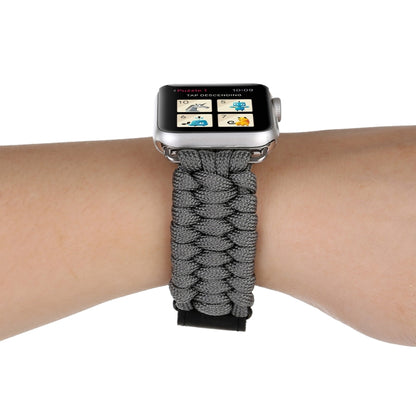 Magic Paste Genuine Leather Umbrella Rope Nylon Wrist Watch Band with Stainless Steel Buckle for Apple Watch Ultra 49mm&Watch Ultra 2 49mm / Series 10 46mm / 9&8&7 45mm / SE 3&SE 2&6&SE&5&4 44mm / 3&2&1 42mm(Grey) by bashfashion