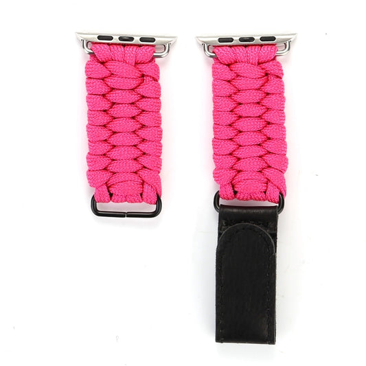 Magic Paste Genuine Leather Umbrella Rope Nylon Wrist Watch Band with Stainless Steel Buckle for Apple Watch Ultra 49mm&Watch Ultra 2 49mm / Series 10 46mm / 9&8&7 45mm / SE 3&SE 2&6&SE&5&4 44mm / 3&2&1 42mm(Magenta) by bashfashion