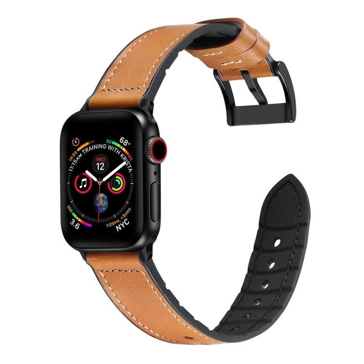 Solid Color TPU + Stainless Steel Watch Band for Apple Watch Series 7 45mm / 6 & SE & 5 & 4 44mm / 3 & 2 & 1 42mm(Brown) by bashfashion