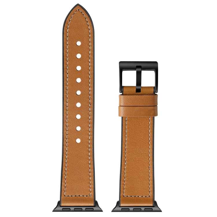 Solid Color TPU + Stainless Steel Watch Band for Apple Watch Series 7 45mm / 6 & SE & 5 & 4 44mm / 3 & 2 & 1 42mm(Brown) by bashfashion