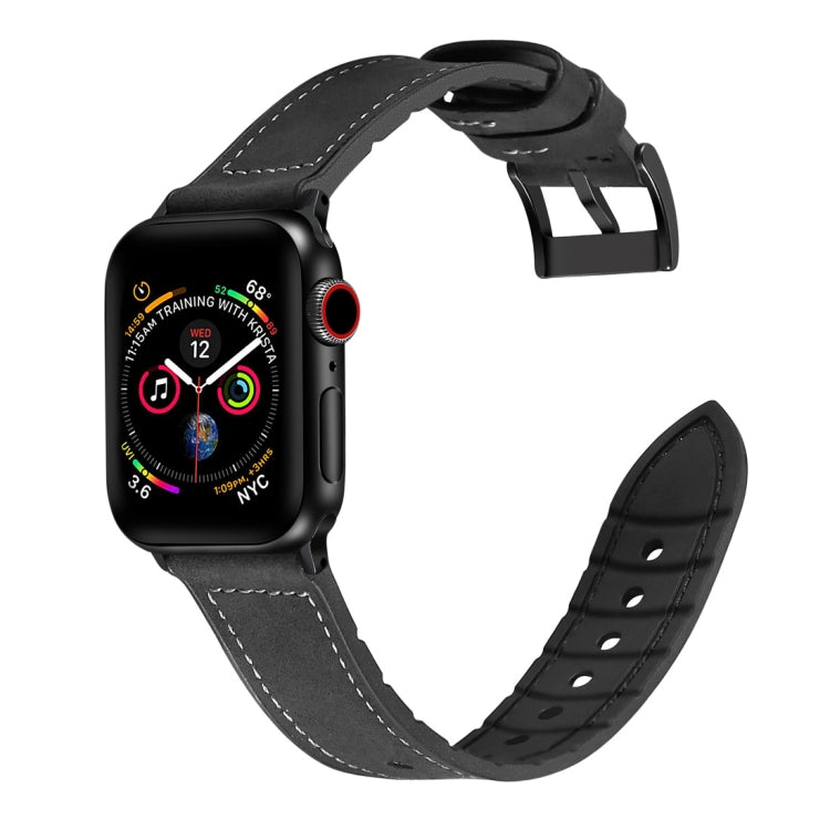 Solid Color TPU + Stainless Steel Watch Band for Apple Watch Series 7 41mm / 6 & SE & 5 & 4 40mm / 3 & 2 & 1 38mm(Black) by bashfashion