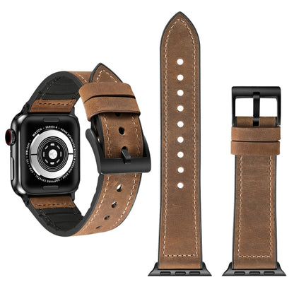 Crazy Horse Texture TPU + Stainless Steel Watch Band for Apple Watch Series 7 41mm / 6 & SE & 5 & 4 40mm / 3 & 2 & 1 38mm(Brown) by bashfashion
